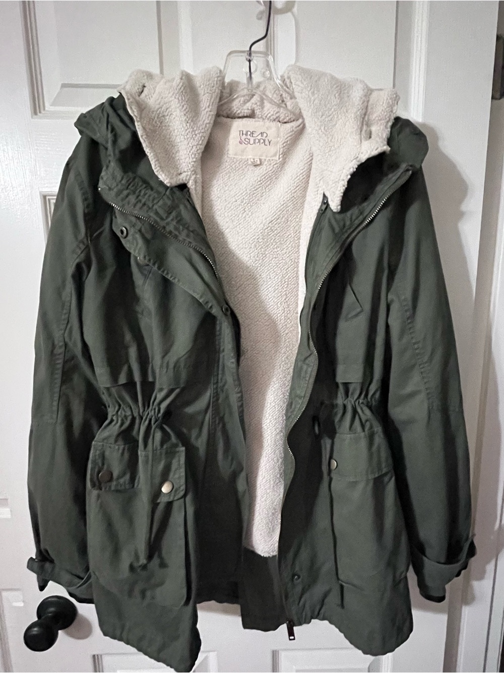 Thread & Supply Olive Green Utility Jacket with removable Cream Sherpa Lining